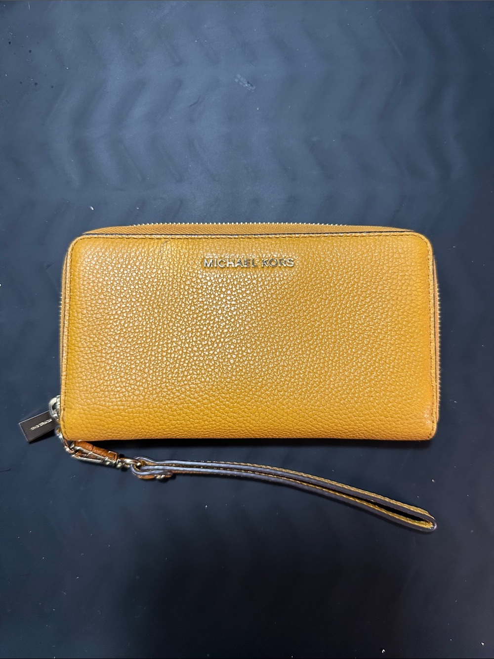 Michael Kors Pebble Leather Zip Wristlet in Mustard